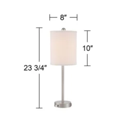 360 Lighting Trotter Modern Table Lamps 23 3/4" High Set Of 2 Brushed Nickel With USB And AC Power Outlet In Base White Fabric Cylinder For Home Desk -Outlet 360 Lighting Store GUEST 008a3109 94ac 4536 a8fc e2bc3ee2aed9