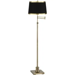 360 Lighting Modern Adjustable Swing Arm Floor Lamp 70" Tall Brass Metal Black Drum Shade For Living Room Reading House Bedroom