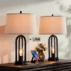 360 Lighting Marcel Industrial Table Lamps 24 1/4" High Set Of 2 Black With LED Nightlight USB Port Natural Shade For Bedroom Living Room House Desk