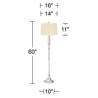 360 Lighting Vintage Shabby Chic Floor Lamp 60" Tall Antique White Washed Cream Burlap Drum Shade For Living Room Reading Bedroom Office 2 360 Lighting Vintage Shabby Chic Floor Lamp 60" Tall Antique White Washed Cream Burlap Drum Shade For Living Room Reading Bedroom Office - Image 2
