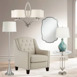 360 Lighting Karl Modern Floor Lamp Standing 63 3/4" Tall Brushed Nickel Metal White Tapered Drum Shade For Living Room House Bedroom Office Family -Outlet 360 Lighting Store GUEST 10fd2bf1 69cd 488e aa89 9a4778563bdb