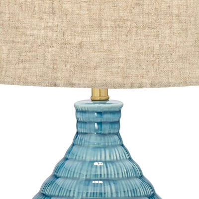 360 Lighting Modern Table Lamps 24" High Set Of 2 Coastal Ceramic Sky Blue Glaze Linen Fabric Drum Shade For Living Room Family Bedroom 2 360 Lighting Modern Table Lamps 24" High Set Of 2 Coastal Ceramic Sky Blue Glaze Linen Fabric Drum Shade For Living Room Family Bedroom - Image 2