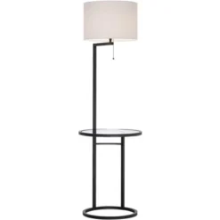 360 Lighting Modern Floor Lamp With Table Glass 62" Tall Black White Fabric Drum Shade For Living Room Reading Bedroom Office -Outlet 360 Lighting Store GUEST 1747eed0 3578 438e 843f 72ecab9566cd