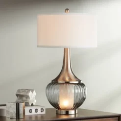 360 Lighting Courtney Modern Table Lamps 28 1/2" Tall Set Of 2 Fluted Smoked Glass With Nightlight White Linen Drum Shade For Living Room Nightstand -Outlet 360 Lighting Store GUEST 1c24738a bafb 403b 820f 2757b059af1f
