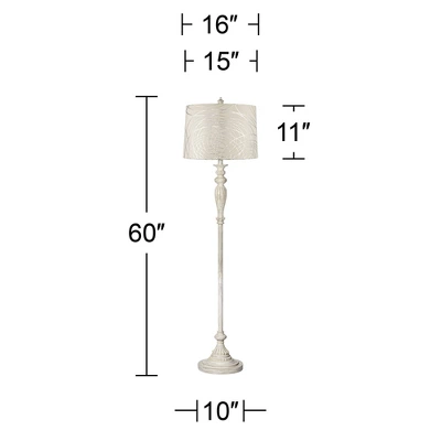 360 Lighting Vintage Shabby Chic Floor Lamp 60" Tall Antique White Washed Off White Washed Silver Drum Shade For Living Room Bedroom Office 2 360 Lighting Vintage Shabby Chic Floor Lamp 60" Tall Antique White Washed Off White Washed Silver Drum Shade For Living Room Bedroom Office - Image 2