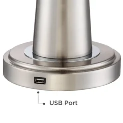 360 Lighting Karla Art Deco Style Table Lamps 25" High Set Of 2 Brushed Nickel With USB Charging Port And Table Top Dimmers White Fabric Drum For Desk -Outlet 360 Lighting Store GUEST 23e5d086 cf02 42e8 a68f 508b548a38d1