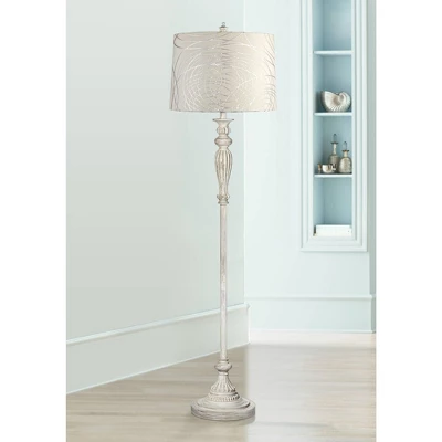 360 Lighting Vintage Shabby Chic Floor Lamp 60" Tall Antique White Washed Off White Washed Silver Drum Shade For Living Room Bedroom Office 1 360 Lighting Vintage Shabby Chic Floor Lamp 60" Tall Antique White Washed Off White Washed Silver Drum Shade For Living Room Bedroom Office