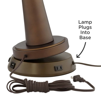 360 Lighting Accent Table Lamp With USB And AC Power Outlet Workstation Charging Base 22" High Warm Bronze Drum Shade Living Room Desk 2 360 Lighting Accent Table Lamp With USB And AC Power Outlet Workstation Charging Base 22" High Warm Bronze Drum Shade Living Room Desk - Image 2