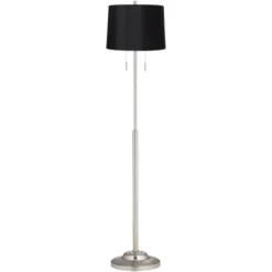 360 Lighting Abba Modern Floor Lamp Standing 66" Tall Brushed Nickel Silver Black Hardback Tapered Drum Shade For Living Room Bedroom Office House