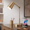 360 Lighting Industrial Modern Desk Lamp With USB And AC Power Outlet 23.5" High Antique Brass Metal For Living Room Bedroom House Bedside