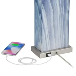360 Lighting Connie Modern Table Lamps 25" High Set Of 2 Blue Faux Marble With USB Charging Port Table Top Dimmers White Shade For Bedroom Office Desk -Outlet 360 Lighting Store GUEST 2cdb6dbb a15b 4b6a 9904 7b2c9816d8cf