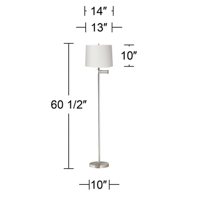 360 Lighting Modern Floor Lamp Swing Arm 60.5" Tall Brushed Nickel White Hardback Drum Shade For Living Room Reading Bedroom 2 360 Lighting Modern Floor Lamp Swing Arm 60.5" Tall Brushed Nickel White Hardback Drum Shade For Living Room Reading Bedroom - Image 2