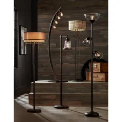 360 Lighting Riley Rustic Farmhouse Torchiere Floor Lamp With Side Lights 72" Tall Painted Bronze Metal Clear Glass Shade For Living Room Reading Home -Outlet 360 Lighting Store GUEST 33332271 539f 4790 8611 b1c375246357