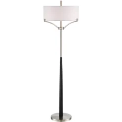 360 Lighting Modern Floor Lamp 62" Tall Black And Brushed Steel Column White Linen Drum Shade For Living Room Reading Bedroom Office -Outlet 360 Lighting Store GUEST 338447be 1696 449c b866 067704ca3156