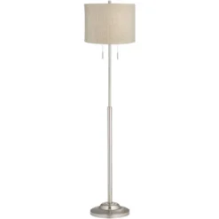 360 Lighting Abba Modern Floor Lamp Standing 66" Tall Brushed Nickel Silver Metal Gold Silver Drum Shade For Living Room Bedroom Office House Home