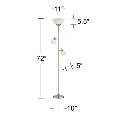 360 Lighting Ellery Modern Torchiere Floor Lamp With Side Lights 72" Tall Brushed Nickel Frosted White Glass Shade For Living Room Reading Bedroom 7 360 Lighting Ellery Modern Torchiere Floor Lamp With Side Lights 72" Tall Brushed Nickel Frosted White Glass Shade For Living Room Reading Bedroom - Image 7