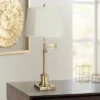 360 Lighting Swing Arm Desk Table Lamp 36" Tall Antique Brass Beige Fabric Drum Shade For Living Room Bedroom Bedside Office Family