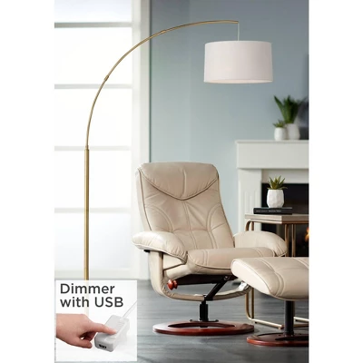 360 Lighting Modern Arc Floor Lamp With USB Charging Port 72" Tall Brass White Linen Drum Shade For Living Room Reading House Home 1 360 Lighting Modern Arc Floor Lamp With USB Charging Port 72" Tall Brass White Linen Drum Shade For Living Room Reading House Home