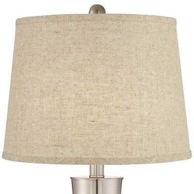 360 Lighting Geoff Modern Table Lamps 26" High Set Of 2 Brushed Nickel With USB Charging Port Cream Burlap Drum Shade For Bedroom Living Room Desk 1 360 Lighting Geoff Modern Table Lamps 26" High Set Of 2 Brushed Nickel With USB Charging Port Cream Burlap Drum Shade For Bedroom Living Room Desk
