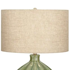 360 Lighting Modern Table Lamp With USB Charging Port 20.5" High Green Ribbed Ceramic Oatmeal Fabric Drum Shade For Bedroom Desk (Color May Vary) -Outlet 360 Lighting Store GUEST 4834d73a ef63 4f38 bd76 bd4a0f3762fc 1