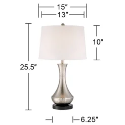 360 Lighting Simon Modern Table Lamps 25 1/2" High Set Of 2 Brushed Nickel With USB Charging Port And Table Top Dimmers White Fabric For Home Desk -Outlet 360 Lighting Store GUEST 48701293 a8ca 43f9 a436 e381dbf3673b