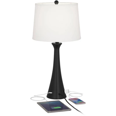 360 Lighting Karl Modern Table Lamps 28 1/4" Tall Set Of 2 Black Metal With USB And AC Power Outlet In Base White Drum Shade For Bedroom Living Room 2 360 Lighting Karl Modern Table Lamps 28 1/4" Tall Set Of 2 Black Metal With USB And AC Power Outlet In Base White Drum Shade For Bedroom Living Room - Image 2