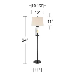 360 Lighting Marcel Rustic Farmhouse Floor Lamp 64" Tall Black Metal With LED Nightlight Natural Linen Drum Shade For Living Room Bedroom Office House -Outlet 360 Lighting Store GUEST 4be6ce2d 3689 4d1d 9438 76d26cd64390