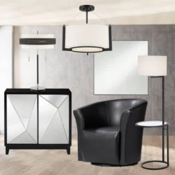 360 Lighting Modern Floor Lamp With Table Glass 62" Tall Black White Fabric Drum Shade For Living Room Reading Bedroom Office -Outlet 360 Lighting Store GUEST 4dad97b6 b6eb 4a51 a780 60b538b6a2ab