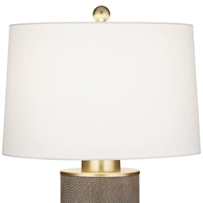 360 Lighting Gilson Modern Table Lamps 24 1/2" High Set Of 2 Gray Glaze Ceramic White Drum Shade For Bedroom Living Room Bedside Nightstand Office 3 360 Lighting Gilson Modern Table Lamps 24 1/2" High Set Of 2 Gray Glaze Ceramic White Drum Shade For Bedroom Living Room Bedside Nightstand Office - Image 3