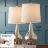 360 Lighting Ledger Modern Accent Table Lamps 21 3/4" High Set Of 2 Mercury Glass With USB Charging Port Table Top Dimmers Off-White Shade For Desk