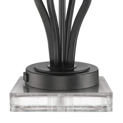 360 Lighting Heather Modern Accent Table Lamps Set Of 2 With Square Risers 22 1/2" High Iron USB And AC Power Outlet In Base Off White Glass For Desk 4 360 Lighting Heather Modern Accent Table Lamps Set Of 2 With Square Risers 22 1/2" High Iron USB And AC Power Outlet In Base Off White Glass For Desk - Image 4