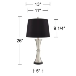 360 Lighting Seymore Modern Table Lamps 26" High Set Of 2 Silver With USB Charging Port LED Touch On Off Black Faux Silk Drum Shade For Bedroom Desk -Outlet 360 Lighting Store GUEST 55412ef0 d3d6 4b5d 8249 88398273a629