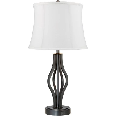 360 Lighting Heather Modern Industrial Table Lamps 25 3/4" High Set Of 2 Dark Iron With USB Charging Port White Softback Drum Shade For Bedroom Desk 4 360 Lighting Heather Modern Industrial Table Lamps 25 3/4" High Set Of 2 Dark Iron With USB Charging Port White Softback Drum Shade For Bedroom Desk - Image 4