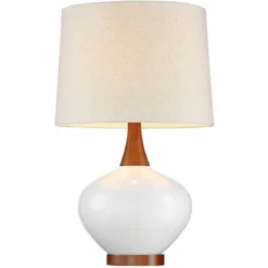 360 Lighting Modern Table Lamp With USB Charging Port 23" High Ivory Ceramic Off-White Drum Shade For Living Room Desk Bedroom House -Outlet 360 Lighting Store GUEST 56cb0a42 ad98 453d b610 6d6576b86bd8