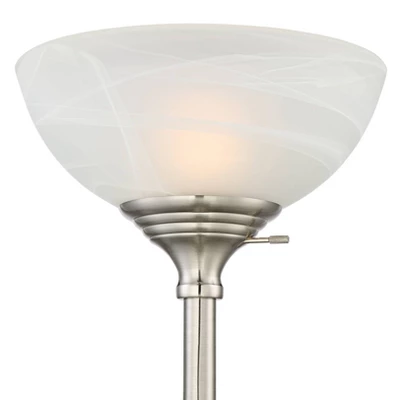 360 Lighting Ellery Modern Torchiere Floor Lamp With Side Lights 72" Tall Brushed Nickel Frosted White Glass Shade For Living Room Reading Bedroom 2 360 Lighting Ellery Modern Torchiere Floor Lamp With Side Lights 72" Tall Brushed Nickel Frosted White Glass Shade For Living Room Reading Bedroom - Image 2