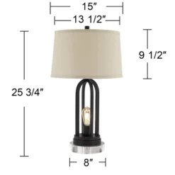 360 Lighting Marcel Industrial Table Lamps Set Of 2 With Round Risers 24 1/4" High Black LED Nightlight USB Port Natural Shade For Living Room Desk -Outlet 360 Lighting Store GUEST 5b3d7b39 5f05 45b5 b671 1935b16b1722