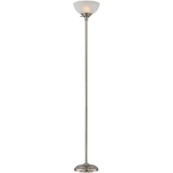 360 Lighting Maddox Modern Torchiere Floor Lamp 71" Tall Satin Nickel Silver Metal Alabaster Glass Shade For Living Room Bedroom Office House Home -Outlet 360 Lighting Store GUEST 5c5bae81 a032 4efd 82e9 a78bf0f24026