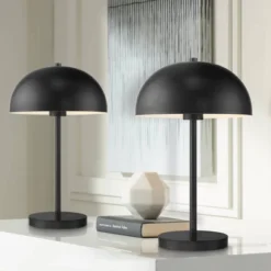 Outlet 360 Lighting Store 23 360 Lighting Rhys Modern Mid Century Luxury Accent Table Lamps 19 1/2" High Set Of 2 Black Metal Dome Shaped Shade For Bedroom Living Room Bedside