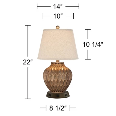 360 Lighting Accent Table Lamp With USB And AC Power Outlet Workstation Charging Base 22" High Warm Bronze Drum Shade Living Room Desk 6 360 Lighting Accent Table Lamp With USB And AC Power Outlet Workstation Charging Base 22" High Warm Bronze Drum Shade Living Room Desk - Image 6