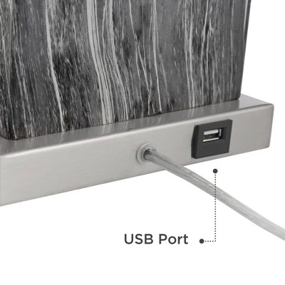 360 Lighting Connie Modern Table Lamps Set Of 2 With Black Marble Riser 25" High Black Faux Marble USB Charging Port White Rectangular Shade For Desk 4 360 Lighting Connie Modern Table Lamps Set Of 2 With Black Marble Riser 25" High Black Faux Marble USB Charging Port White Rectangular Shade For Desk - Image 4