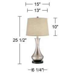 360 Lighting Simon Modern Table Lamps 25 1/2" High Set Of 2 Brushed Nickel With USB Charging Port Burlap Fabric Drum Shade For Bedroom Bedside Desk -Outlet 360 Lighting Store GUEST 716a9fb0 f34f 4e7f 9ea0 886f4a8f35f5