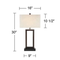 360 Lighting Todd Modern Table Lamp 30" Tall Bronze Rectangular With USB And AC Power Outlet In Base Oatmeal Fabric Shade For Living Room Office House -Outlet 360 Lighting Store GUEST 7428ba3e 3945 46e9 95d1 1a8b4edccb51