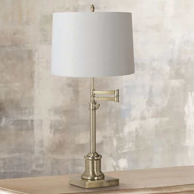 360 Lighting Traditional Swing Arm Desk Table Lamp Adjustable Height 36" Tall Antique Brass White Hardback Drum Shade Living Room Bedroom 1 360 Lighting Traditional Swing Arm Desk Table Lamp Adjustable Height 36" Tall Antique Brass White Hardback Drum Shade Living Room Bedroom
