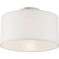 360 Lighting Adams Modern Ceiling Light Semi Flush Mount Fixtures 14" Wide Set Of 2 Brushed Nickel White Fabric Drum For Bedroom Kitchen Living Room -Outlet 360 Lighting Store GUEST 78005bf2 6da1 4f78 8f5f 5faea685cdee