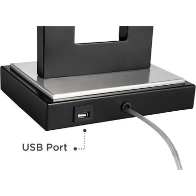 360 Lighting Neil Modern Table Lamp With Clear Riser 26" High Black With USB Charging Port White Rectangular Shade For Bedroom Living Room House Desk 4 360 Lighting Neil Modern Table Lamp With Clear Riser 26" High Black With USB Charging Port White Rectangular Shade For Bedroom Living Room House Desk - Image 4