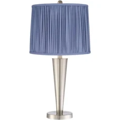 360 Lighting Geoff Modern Table Lamps Set Of 2 26" High Brushed Nickel With USB Charging Port Blue Shirred Shade For Bedroom Living Room House Desk -Outlet 360 Lighting Store GUEST 7a660058 4126 466f 988a 4cd7cd8064e9
