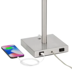 360 Lighting Andre 26 3/4" Tall Mid Century Modern Table Lamps Set Of 2 USB Port AC Power Outlet Silver Finish Metal White Shade Living Room Charging -Outlet 360 Lighting Store GUEST 7b1d6fe1 49d6 4005 8319 277d1ca1818b