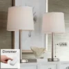 360 Lighting Camile Modern Table Lamps 25" High Set Of 2 Brushed Nickel With Table Top Dimmers USB Charging Port Off White Drum Shade For Office Desk