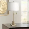 360 Lighting Traditional Swing Arm Desk Table Lamp Adjustable Height 36" Tall Antique Brass Off White Fabric Drum Shade Living Room Bedroom
