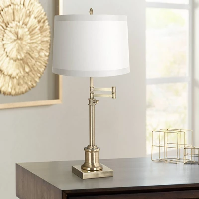 360 Lighting Traditional Swing Arm Desk Table Lamp Adjustable Height 36" Tall Antique Brass Off White Fabric Drum Shade Living Room Bedroom 1 360 Lighting Traditional Swing Arm Desk Table Lamp Adjustable Height 36" Tall Antique Brass Off White Fabric Drum Shade Living Room Bedroom